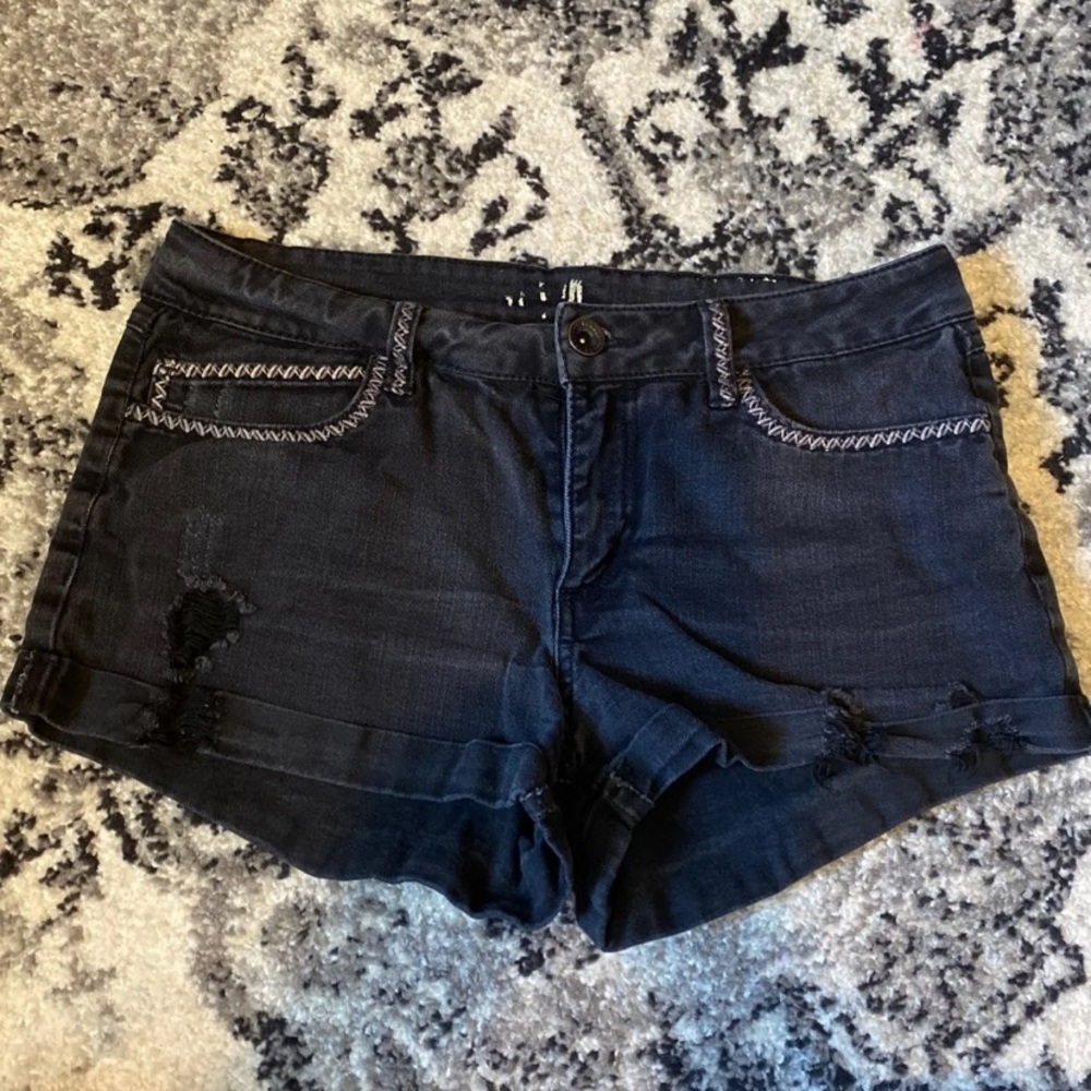 4/25$ Rewash Denim Black Distressed Shorts